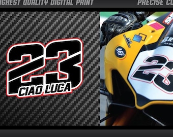 23 Luca Salvadori adesivi Numeri di gara ciao Luca grafica moto da corsa pista UV laminato