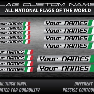 Bicycle race track car bike motorcycle helmet kart Custom personalized name stickers text with flag decals different sizes Laminated