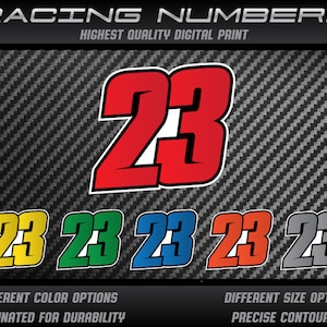 3 x custom Racing numbers vinyl stickers decals graphics race motorcycle car kart motocross MX track dirtbike UV Laminated