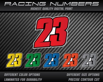 3 x numéros de course personnalisés autocollants en vinyle décalcomanies graphiques course moto voiture kart MX piste dirtbike UV laminé