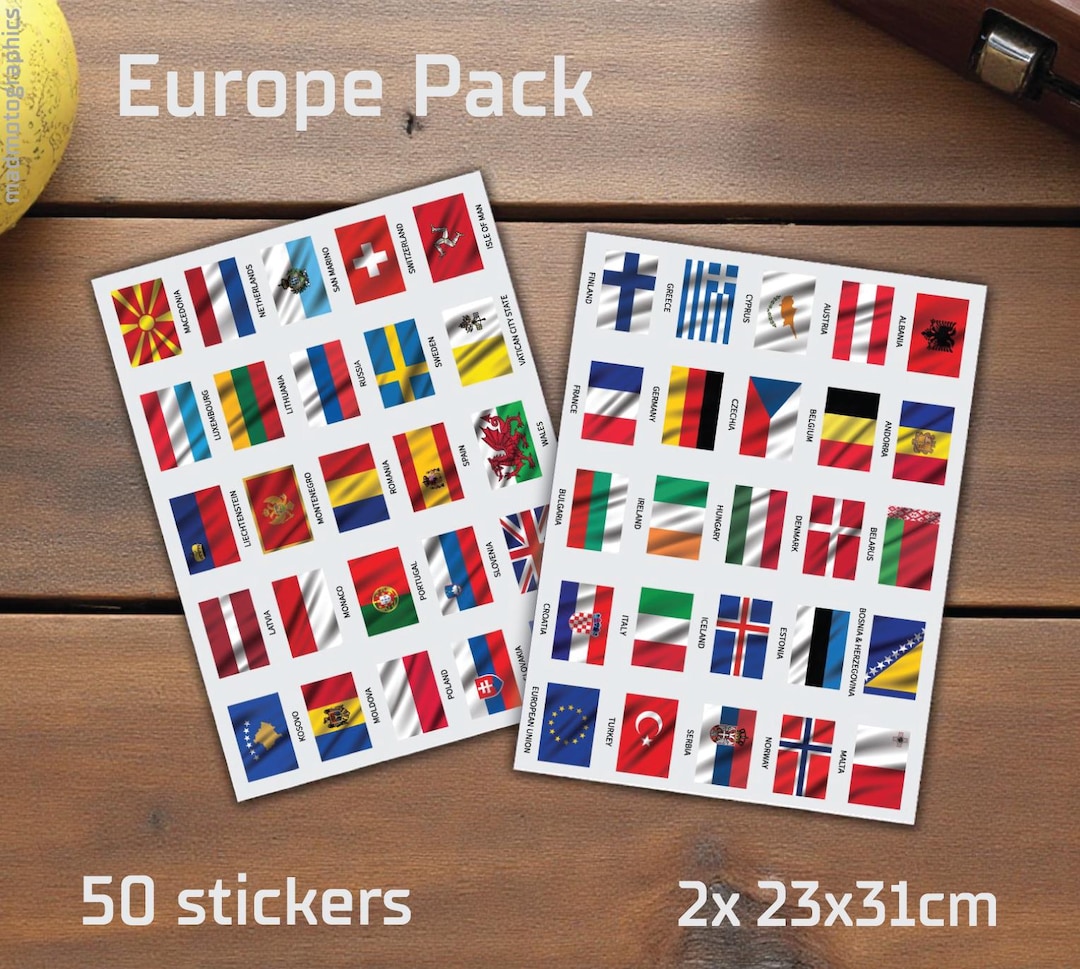 Laminated Country Flag Stickers: Travel Decals - 2 Sheets (23 X 31cm ...