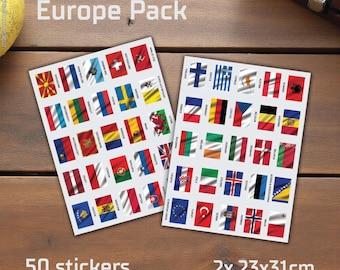 Autocollants plastifiés avec drapeaux nationaux : autocollants de voyage – 2 feuilles (23 x 31 cm)
