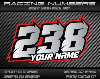 3x Personal Custom Race number and name plate stickers decals graphics motorcycle car kart motocross MX track bike racecar UV Laminated
