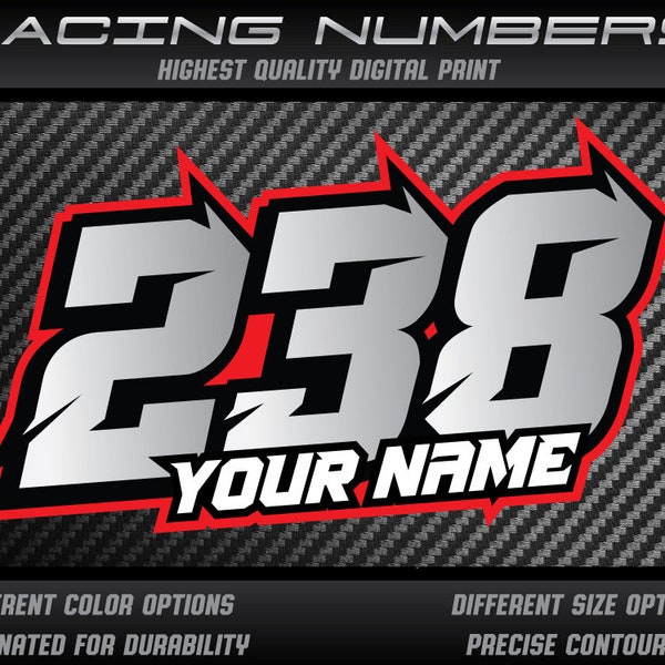 3x Personal Custom Race number and name plate stickers decals graphics motorcycle car kart motocross MX track bike racecar UV Laminated