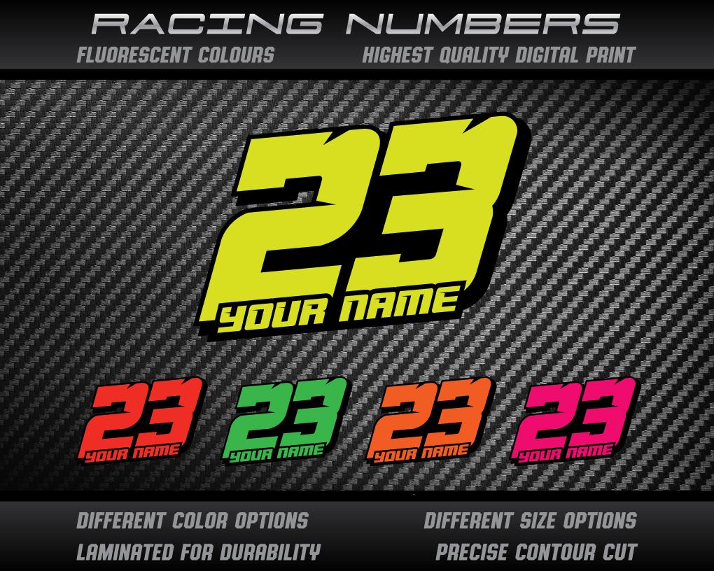 Custom Fluorescent Race Number Stickers: Motorcycle, Kart, Car ...