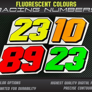 3 x Fluo Neon color custom Racing numbers stickers decals graphics race motorcycle car kart motocross MX track dirtbike UV Laminated