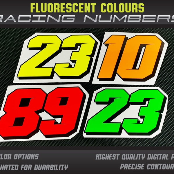 3 x Fluo Neon color custom Racing numbers stickers decals graphics race motorcycle car kart motocross MX track dirtbike UV Laminated