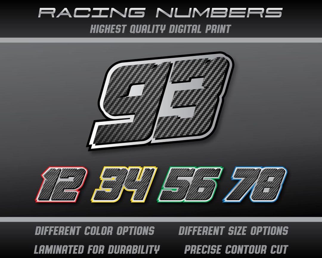 3x Custom Carbon Look Race Number Stickers Decals for Motorcycle Car ...