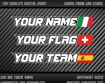 Decalcomanie per adesivi con bandiera della squadra personalizzata con nome personalizzato per pista da corsa per bicicletta, bici, kart, moto, casco, laminati