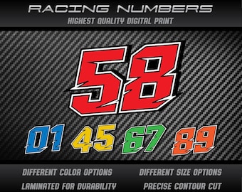 Custom Racing Number Decals: UV Laminated Vinyl Stickers (3x)