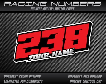 Custom Race Number Decals: UV Laminated Name Plate Stickers