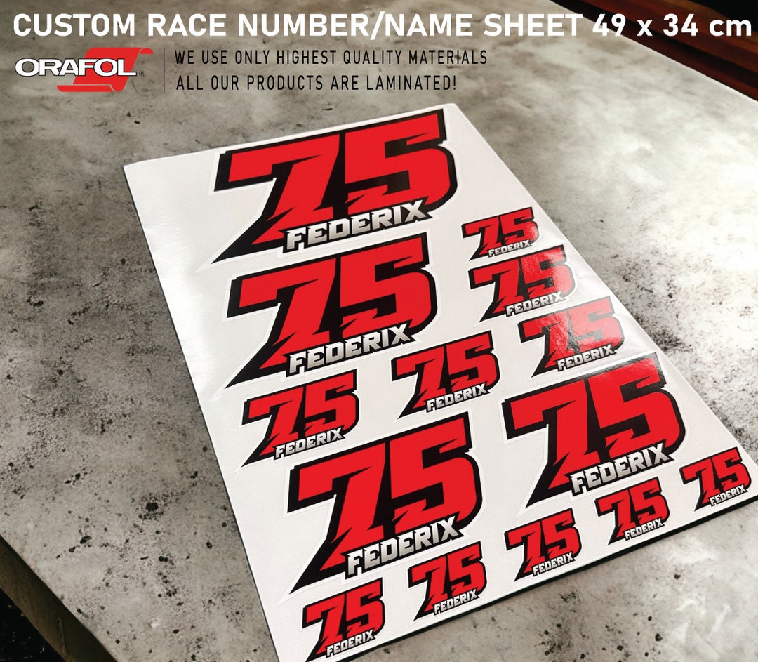 Custom Race Number Decals: Laminated Name Stickers - Etsy