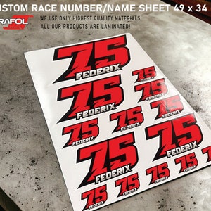 Personal custom Race number name stickers decals graphics racing motorcycle car kart motocross MX track dirt bike Laminated UV