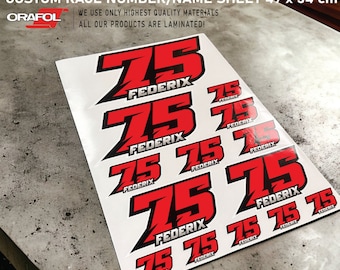 Numéro de course personnalisé et nom autocollants décalcomanies graphiques course moto voiture kart motocross MX piste dirt bike laminé