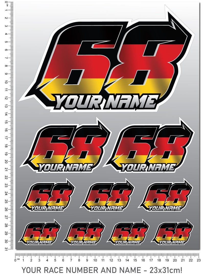 66 Racing Number Sticker Custom Race Number Decals: Laminated Name & Flag Stickers - Etsy