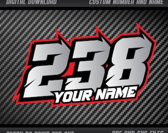 Numéros de course et nom personnalisés - Téléchargement numérique. Couleurs et taille modifiables. Prêt à imprimer et à découper