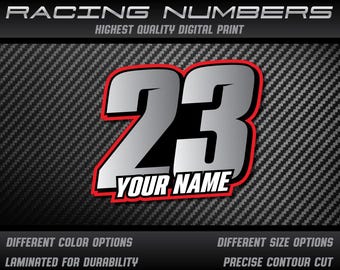Calcomanías personalizadas para dorsales de carrera: gráficos laminados UV para motocicletas, autos y karts (3 pegatinas)