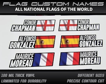 Vélo course voiture moto casque karting personnalisé personnalisé nom autocollants texte avec drapeau décalcomanies différentes tailles