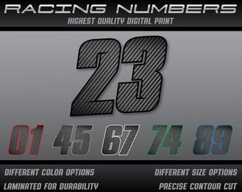 Carbon Fiber Look Race Number Stickers: Custom Vinyl Decals, UV Laminated (3-Pack)