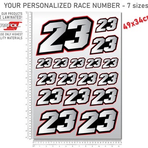 Personal custom Race numbers sheet 49x34cm stickers decals graphics racing motorcycle car karting motocross MX track dirt bike Laminated UV