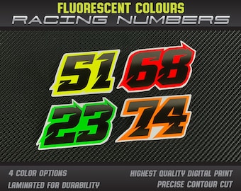Pegatinas para números de carreras Fluo Neon: calcomanías personalizadas para MX, karts y coches - Laminadas UV