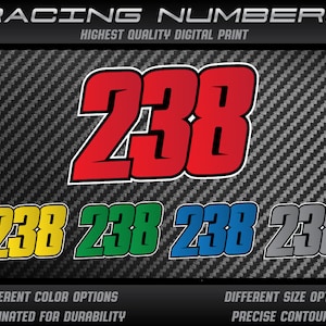 3 x numéros de course personnalisés autocollants en vinyle décalcomanies graphiques course moto voiture kart MX piste dirtbike UV laminé