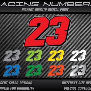 3 x numéros de course personnalisés autocollants en vinyle décalcomanies graphiques course moto voiture kart MX piste dirtbike UV laminé