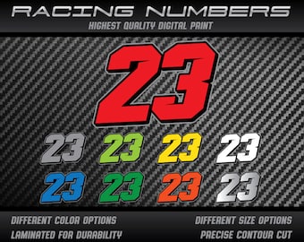 3 x numéros de course personnalisés autocollants en vinyle décalcomanies graphiques course moto voiture kart MX piste dirtbike UV laminé