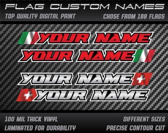 Custom Name & Flag Laminated Stickers: Racing, Motorcycle, Kart