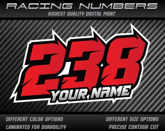 3x Personal Custom Race number and name plate stickers decals graphics motorcycle car kart motocross MX track bike racecar UV Laminated