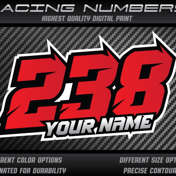 3x Personal Custom Race number and name plate stickers decals graphics motorcycle car kart motocross MX track bike racecar UV Laminated