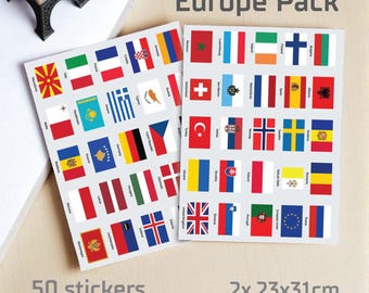 Autocollants plastifiés avec drapeaux nationaux : autocollants de voyage – 2 feuilles (23 x 31 cm)