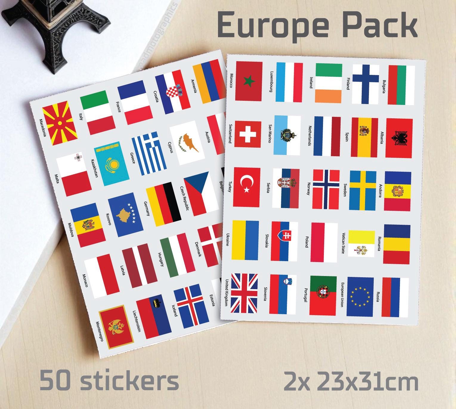 Laminated Country Flag Stickers: Travel Decals - 2 Sheets (23 X 31cm ...