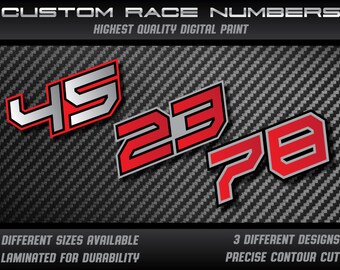 Custom Race Number Stickers: Laminated Vinyl Decals, MX Graphics - Set of 3