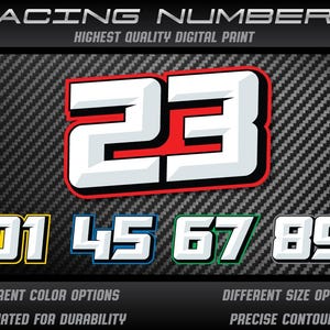 3 x custom Racing numbers vinyl stickers decals graphics race motorcycle car kart motocross MX track dirtbike UV Laminated