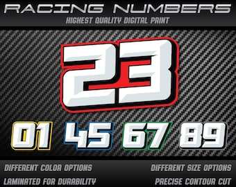 3 x custom Racing numbers vinyl stickers decals graphics race motorcycle car kart motocross MX track dirtbike UV Laminated