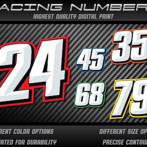 3 x custom Racing numbers vinyl stickers decals graphics race motorcycle car kart motocross MX track dirtbike UV Laminated
