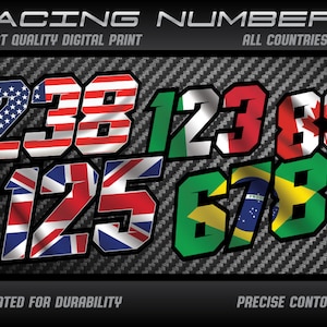 3x Personal country flag custom Race numbers stickers decals graphics racing motorcycle car motocross MX track dirt bike Laminated UV