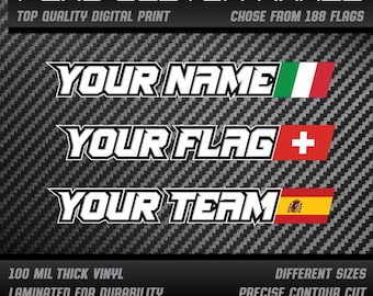 Bicycle race track car bike kart motorcycle helmet custom personalized name team flag stickers decals Laminated