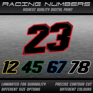 Calcomanías personalizadas para números de carreras: vinilo laminado UV (juego de 3)