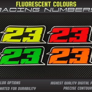 Fluo Neon Racing Number Decals: Custom UV Laminated Stickers