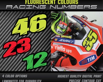 Pegatinas fluorescentes para dorsales estilo MotoGP de Crutchlow - Laminadas con protección UV