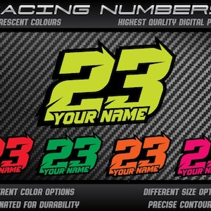 Custom Fluorescent Race Number Stickers: Motorcycle, Kart, Car, Motocross - UV Laminated (3pcs)