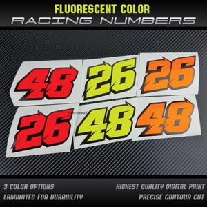 Calcomanías de vinilo fluorescente para dorsales: pegatinas personalizadas laminadas con UV para motocicletas, bicicletas y coches - Juego de 3