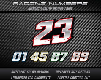 3 x numéros de course personnalisés autocollants en vinyle décalcomanies graphiques course moto voiture kart MX piste dirtbike UV laminé