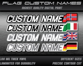 Pegatinas personalizadas con nombre: calcomanías laminadas con banderas para coche y bicicleta