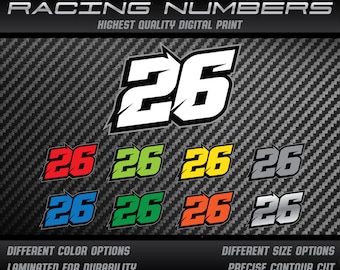 3 x números de carreras personalizados pegatinas de vinilo calcomanías gráficos carrera motocicleta coche kart motocross MX pista dirtbike UV laminado