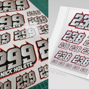 Personal custom Race number and name stickers decals graphics racing motorcycle car karting motocross MX track dirt bike Laminated UV