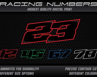 3 x numéros de course personnalisés autocollants en vinyle décalcomanies graphiques course moto voiture kart MX piste dirtbike UV laminé