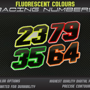 Fluorescent Racing Number Decals: Custom Vinyl Stickers, UV Laminated ...
